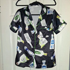 Tequila Bottles Pajama Top Comfy Satin Sleepwear